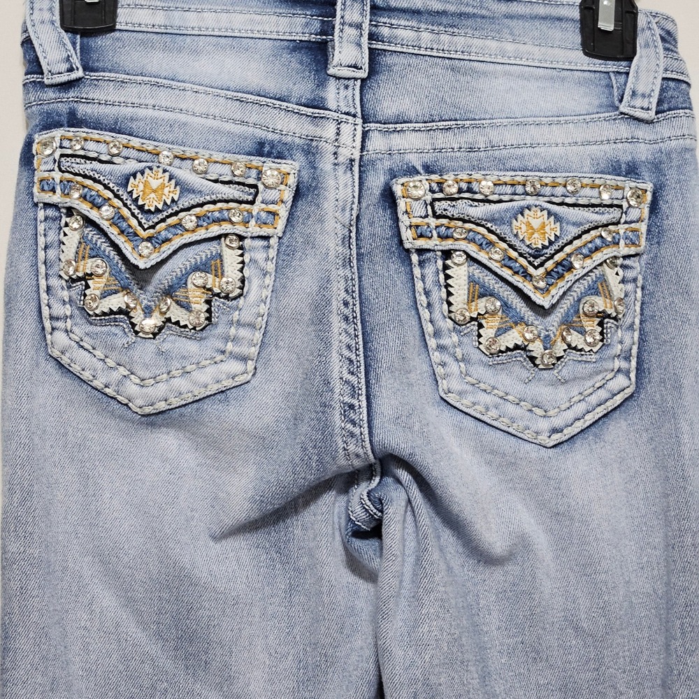 Fire & Rain Y2K Flare Jeans Size 1 Acid Wash Embellished Rhinestone Western Boho - Picture 3 of 12